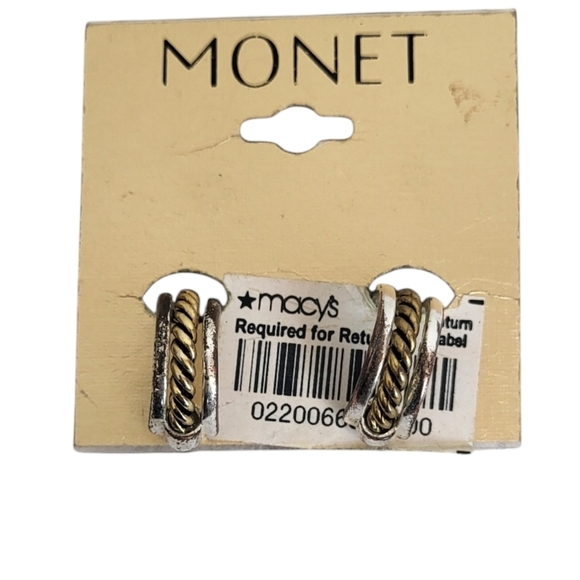 Vintage Monet Gold Tone Clip On Earrings Small Braided Rope Minimalist - Picture 1 of 2